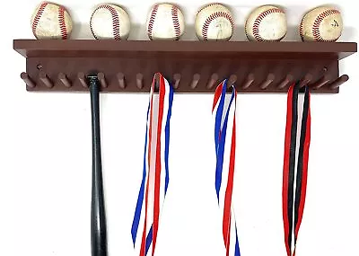 Baseball Bat Rack Display Holder Up To 17 Mini Collectible Bats 6 Balls Brown  • $49.99