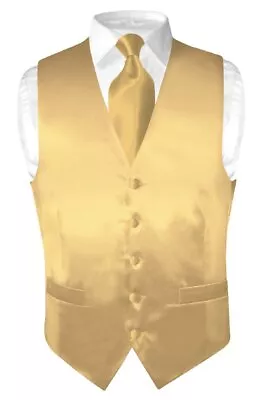 Biagio Men's SILK Dress Vest & NeckTie Solid GOLD Color Neck Tie Set 2XL • $24.95