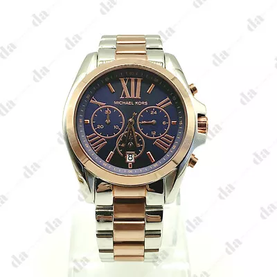 Michael Kors MK5606 Bradshaw Chronograph Silver Rose Gold Navy Unisex Watch • $89