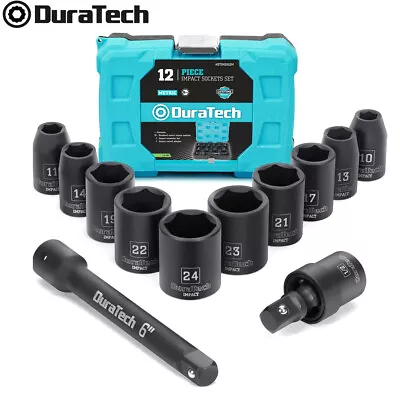 DURATECH 12PCS 1/2''Drive Impact Socket Set Metric Sockets Adapter Extension Bar • $29.99