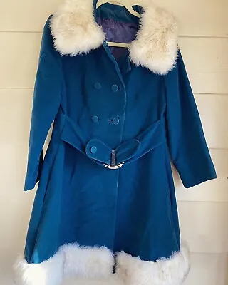 Vintage 60s Country Pacer Blue Velvet Belted Coat • $369