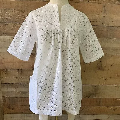 Vintage 1970’s Sheer Eyelet Popover Shirt Smock Top V-Neck Size Small • $38