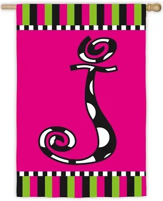 Pink Twirly Curly Monogram Applique Flag Outdoor Letter J Size 28  W X 43  H NEW • $19.98