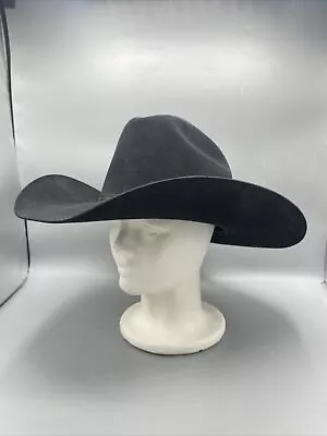 Vintage Wrangler Sheepskin Leather 5X Beaver Quality Black Cowboy Hat Size 7 1/8 • $99.95