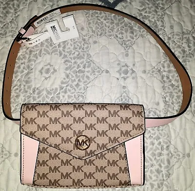 Michael Kors Fanny Pack Belt Bag Waist Bag Belt Wallet MK Logo Pink Tan Sz S/M  • $49.99