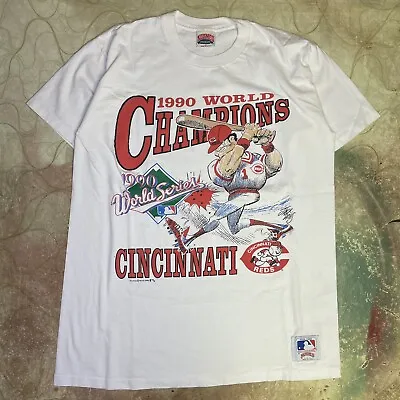 Vintage 1990 Cincinnati Reds T Shirt Nutmeg  World Series Champion • $49.99