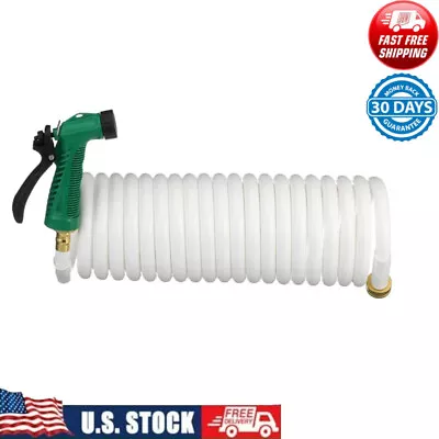 Coiled Washdown Hose W/ Sprayer ＆ Brass Fittings For Marine RV Garden 25 Ft New • $60.85