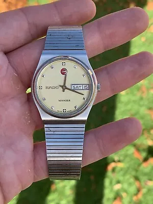 Vintage Rado Voyager Light  Dial Day/Date Wrist Watch Swiss Made • £199.99