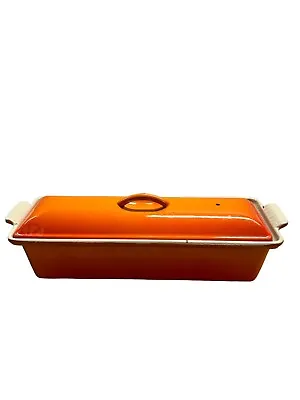 Le Creuset #28 Orange Flame Enamel Cast Iron Pate Terrine Loaf Pan Lid France • £106.16