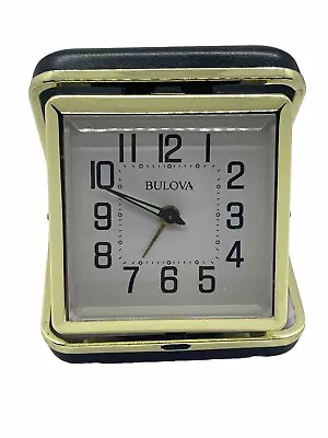 Vintage Bulova Travel Alarm Clock Wind-Up Gold/Black Leather Fold Up Case Tested • $19.99