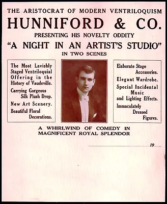 1902 Vaudeville - Hunniford & Co - Modern Ventriloquist - Rare Letter Head Bill • $195