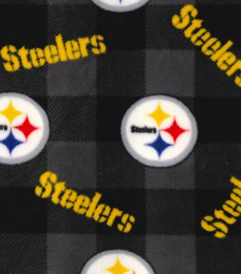 $27 • Buy NFL Football Pittsburgh Steelers Logo Fleece Fabric GRAY PLAID Buffalo Check