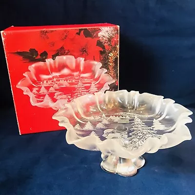 Vintage Mikasa Pedestal Footed Bowl  9.75” Christmas Trees Frosted Germany New • $27.35