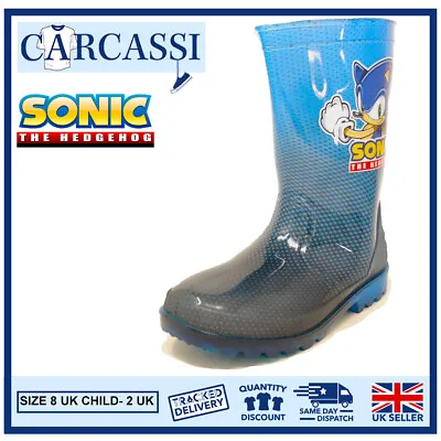 £14.99 • Buy Boys Sonic Hedgehog Wellies Childrens Kids Blue Wellington Rain Boots Size 8-2