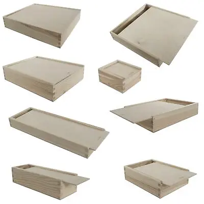 £13.45 • Buy Wooden Unpainted Decorative Gift DIY Keepsake Storage Sliding Lid Boxes| 9 Sizes