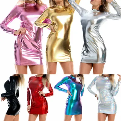 Women's Dress Bodycon Hot Exotic Mini Dresses PVC Wetlook Catsuit Party Clubwear • $31