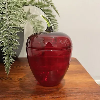 Vintage Viking Glass Ruby Epic 7.5 Inch Covered Apple Candy Jar #7559 • $70