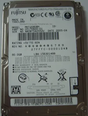 $24.95 • Buy Fujitsu MHT2080BH 80GB SATA 2.5  9.5mm Hard Drive Tested Good Our Drives Work