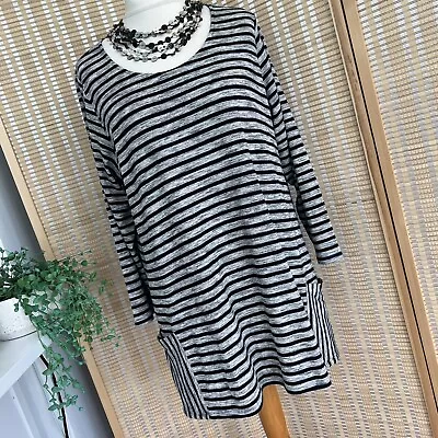 Kasbah / Box 2 Navy & Grey Stripe Tunic Top Sz 16 18 Also Fits 20 UK Box2 / B17 • £21.99