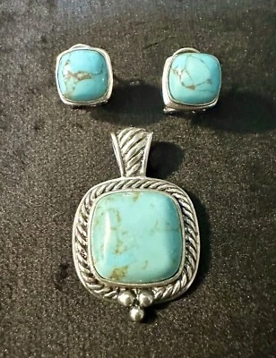 $24.99 • Buy Striking Set Of VTG Sterling Silver Turquoise Pendant & Earrings Signed GSJ 925