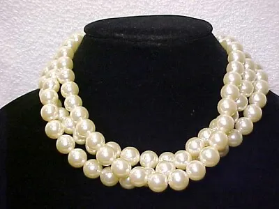 Vintage 3 Strand 10mm Faux Pearl Choker? Necklace • $14.99