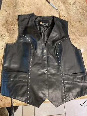 $45.75 • Buy Leather Motorcycle Vest Xelement Woman Sz XL Black Studs Button Front