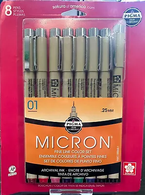 SAKURA PIGMA MICRON 01 FINE LINE COLOR PEN SET .25mm - 8 PIECE SET #30068 • $12.25