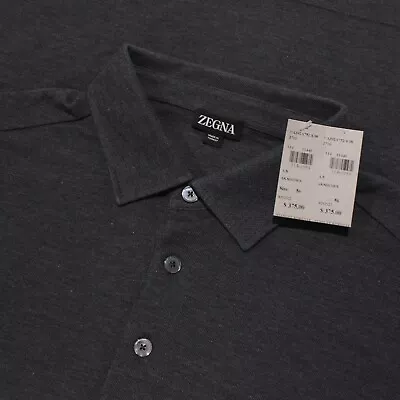 Zegna NWOT Short Sleeve Polo Shirt Size 56 US XXL In Solid Dark Gray 100% Cotton • $254.99
