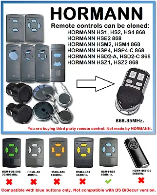 HORMANN HS HSE HSM HSP HSD HSZ Remote Control Duplicator 868.35MHz. • £7.99