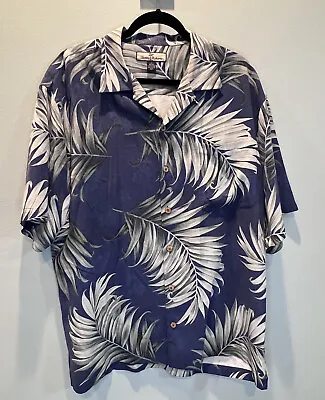 Tommy Bahama Relax 100% Silk Hawaiian Shirt Men's XL Navy Blue Palm Leaves • $22.33