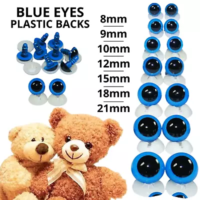 BLUE EYES With PLASTIC BACKS - Teddy Bear Making Soft Toy Doll Animal Craft • £2.70