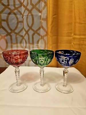 Nachtmann Traube Cut To Clear  Wine Glass Set Of 3 Blue/Green/Red • $150