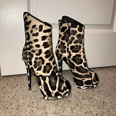 GIUSEPPE ZANOTTI Boots BOOTIES Leopard HEELS - Sz 7.5 (EU 37.5) Excellent! Italy • $225