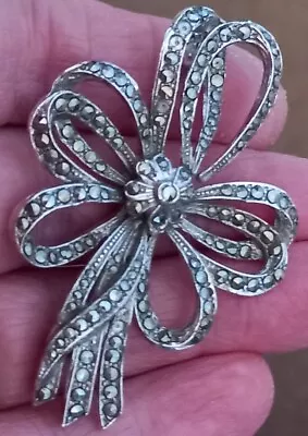 £3.99 • Buy VINTAGE 1930s ART DECO LARGE RIBBON FLOWER MARCASITE BROOCH