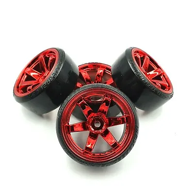 1/10 RC Rota Style RED Wheel & Drift Tyre Set 12mm HEX Drift 6mm OS Tamiya • £13.49