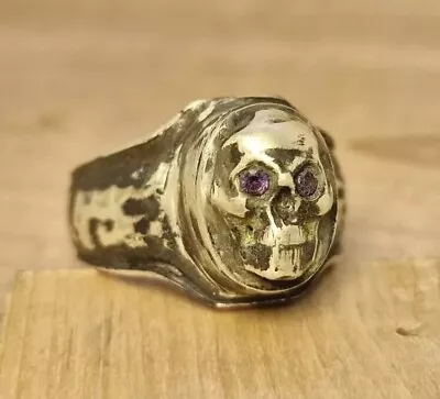 Antique Victorian Ring Pill Box Sterling Silver Memento Mori Skull • $249