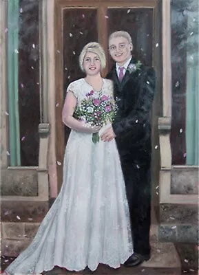 Custom Wedding Oil Painting Box Framed Canvas Couple Special Day Monica LaTanya • £110