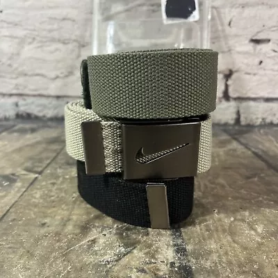 NIKE WEB BELT 3 IN 1 PACK W/ BLACK HARDWARE WHITE/GREEN/BLK SZ UP TO 42  20259 • $18.99