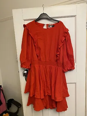 Ladies Red Frill Detail Puff Sleeve Layered Mini Dress BNWT Size 22 • £12.99