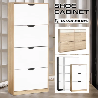 $47.99 • Buy Shoe Cabinet Shoes Storage Rack 2/3/4Tier Wooden Organiser Drawer Shelf Cupboard