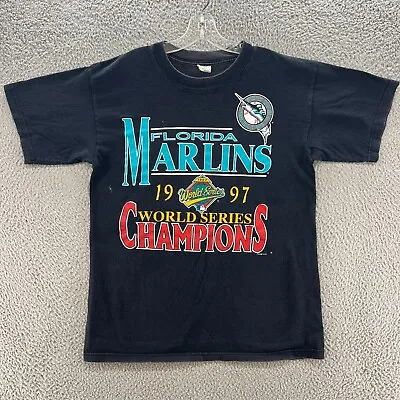 Vintage Florida Marlins Shirt Mens Large Black World Series Champions 90s MLB * • $26.94