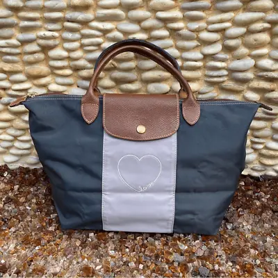 Longchamp Limited Edition Black/Gray Love Heart Le Pliage Shoulder Tote Bag. EUC • $150