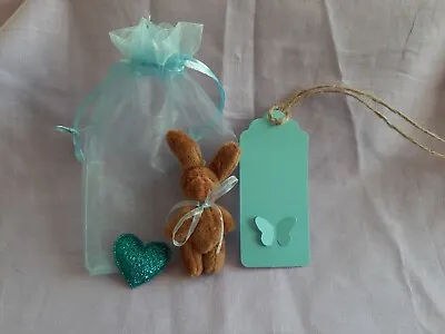 £5.99 • Buy Miniature Handstitched Brown  Bunny + Organza Bag+heart+tag..approx 7 Cms.