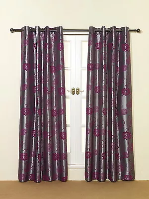 Pair Of Eyelet Curtains Pink & Silver Taffeta/Faux Silk  55  Wide X 54  Drop  • £12.99