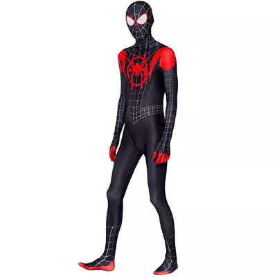 Mens Spiderman Costume Into The Spider-Verse Miles Morales Jumpsuit Outfit UK· • £22.19