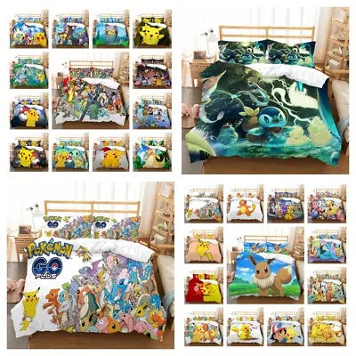 £15.31 • Buy Home Bedclothes Decor Bed Quilt Cover Set Bedspread 3D Pokemon Bedding Suit