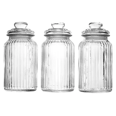 £12.99 • Buy Vintage Airtight Glass Jars 1300ml - Set Of 3 Traditional Sweet Jar Storage| M&W