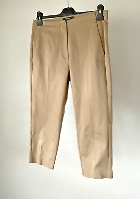 M&S The Mia Slim Size 10 Short L20 Coffee Beige Cropped Trousers Cotton D9 • £11.99