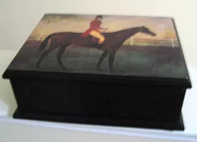 Large Vintage Wooden Trinket Box With Horse/rider On Front - Used Cond • $16.88