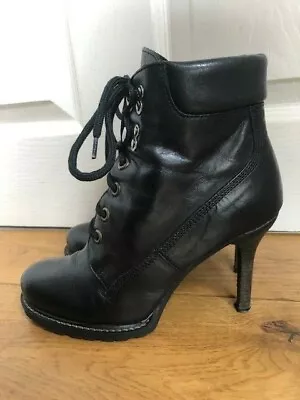 Ladies' La Scarpa Paris Sexy High Heel Black Leather Chunky Ankle Boots Size 37 • £11.50